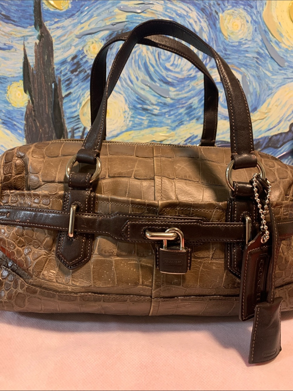 Coach Vintage. Crocodile embossed leather Boston / Satchel with Padlock, key - Picture 2 of 15